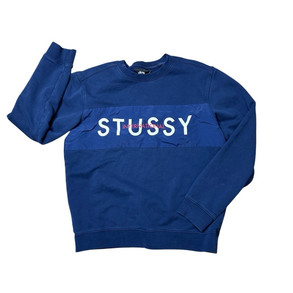 Stussy international unisex navy crew neck logo sweatshirt size XL skater 90s